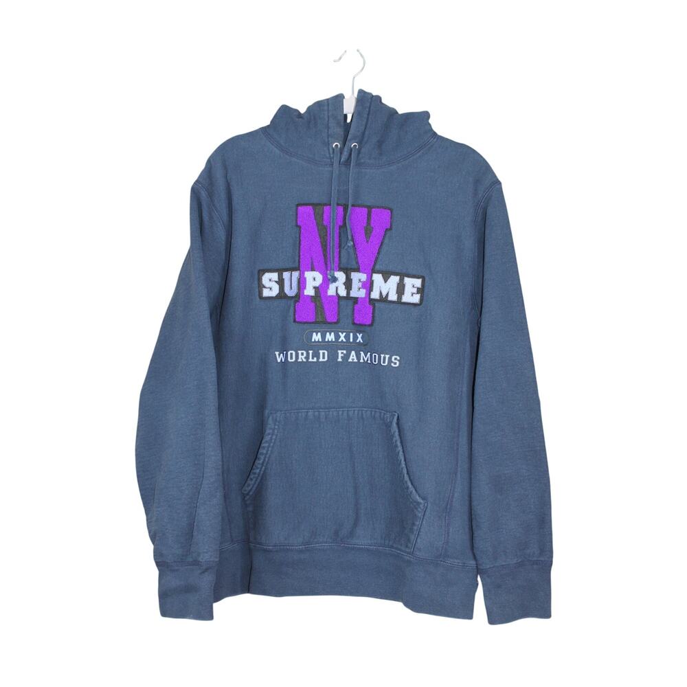 Mens Supreme Navy‎ Blue Oversized Heavyweight Sweatshirt Hoodie Size M